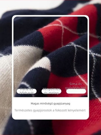 Férfi 100% gyapjú V-nyakú mellény, brit stílusú jacquard diamant mintázattal