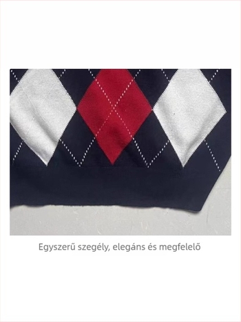 Férfi 100% gyapjú V-nyakú mellény, brit stílusú jacquard diamant mintázattal