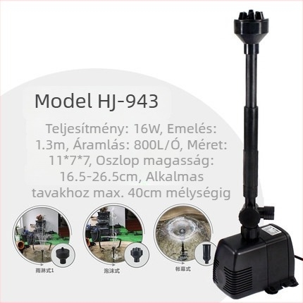 Merülő szökőkút szivattyú – műanyag felépítés; szökőkút használatra; tömeg 1–2 kg; Zhejiang eredet.