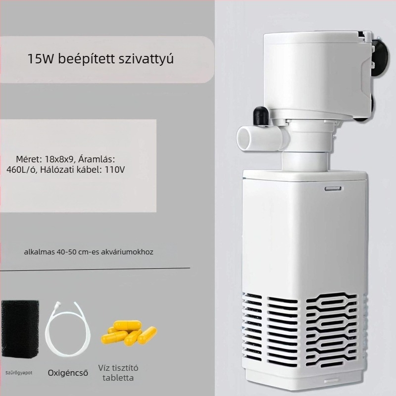 Akvarisztikus szűrő- és cirkulációs rendszer beépített ürülék-tisztító pumpával, 3-in-1 oxigénellátás, csendes működés és ürülék szétválasztás
