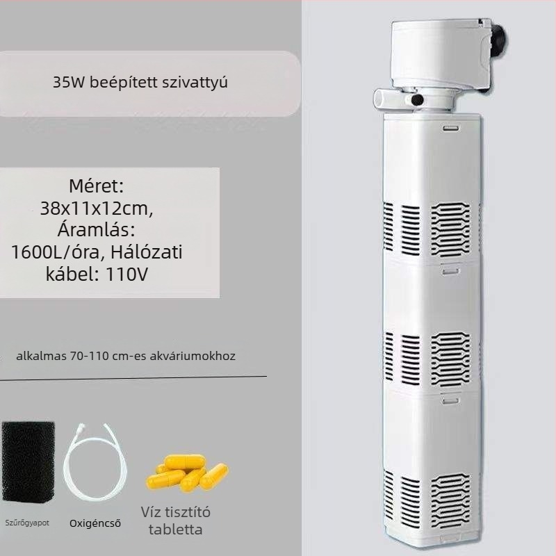 Akvarisztikus szűrő- és cirkulációs rendszer beépített ürülék-tisztító pumpával, 3-in-1 oxigénellátás, csendes működés és ürülék szétválasztás