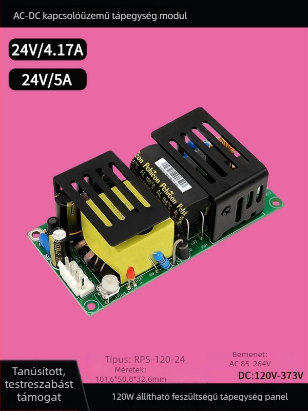 120W AC-DC modul, 220V bemenetről 24V kimenetre kapcsoló tápegység beépített feszültségstabilizátorral, ipari osztály