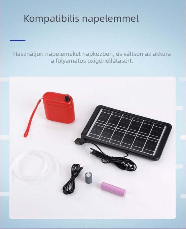 Tölthető oxigénpumpa akváriumhoz, csendes működés, USB hordozható, ABS kivitel, 244 g