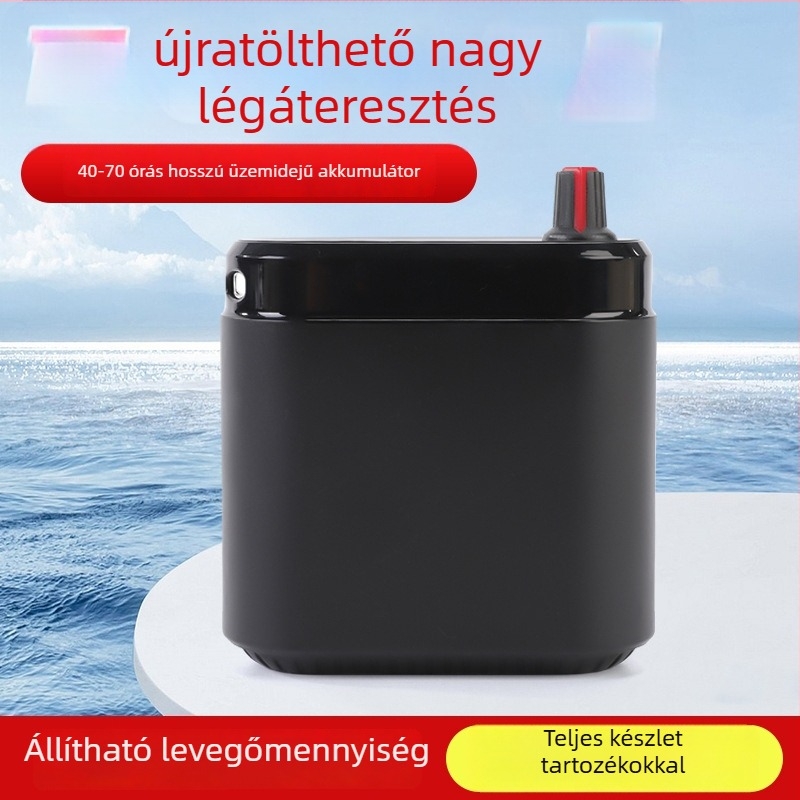 Tölthető oxigénpumpa akváriumhoz, csendes működés, USB hordozható, ABS kivitel, 244 g