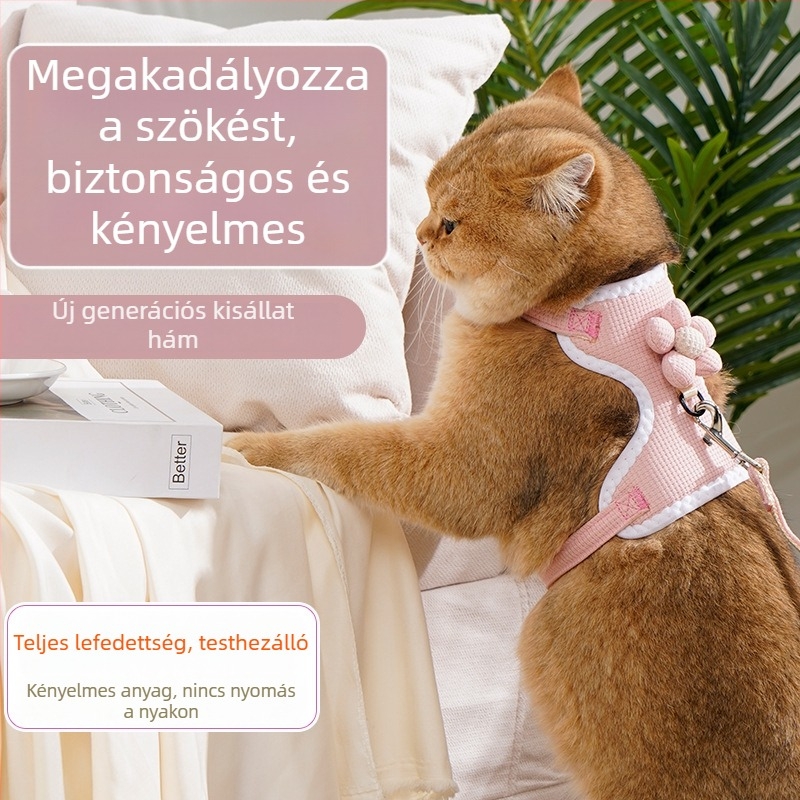 Légáteresztő macska-vest hám és póráz