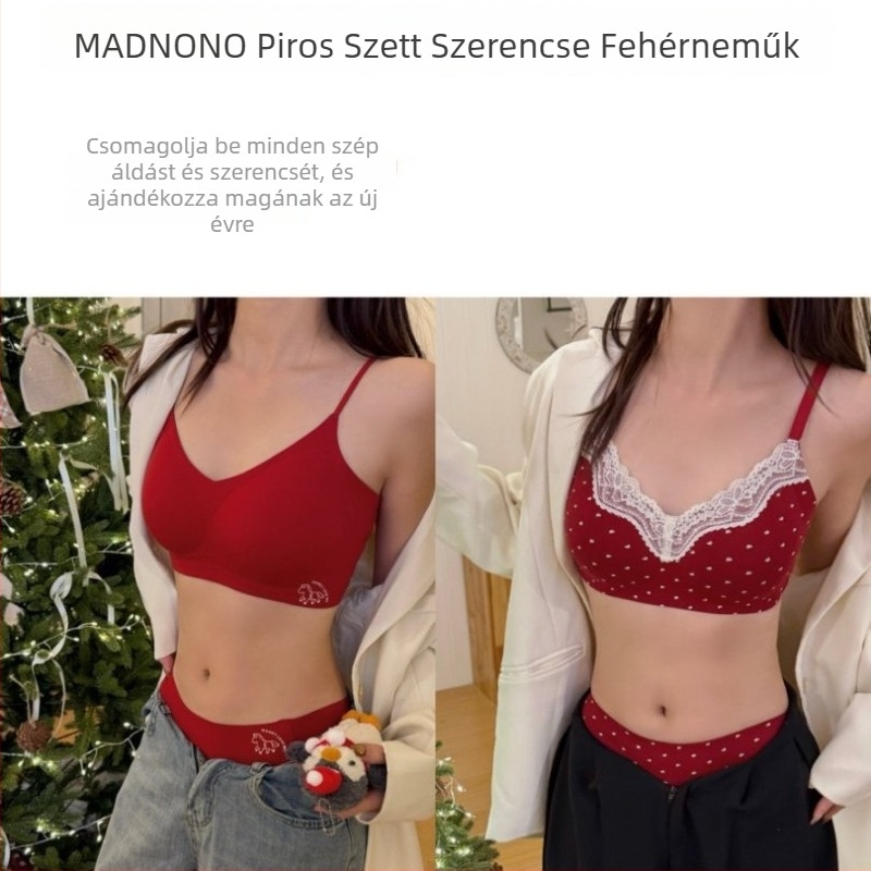 Női fehérnemű készlet drót nélküli, mély V kivágású, kosár típus 3/4, formázott kosár: vékony felső rész, vastag alsó rész, fő anyag pamut 95,4%