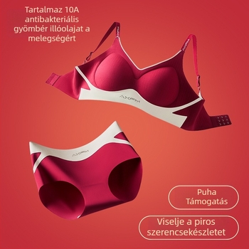 Piros, varrás nélküli fehérnemű szett, gyengéd támasztással, push-up, anti-lógás, plusz méretben, menyasszonyi melltartó