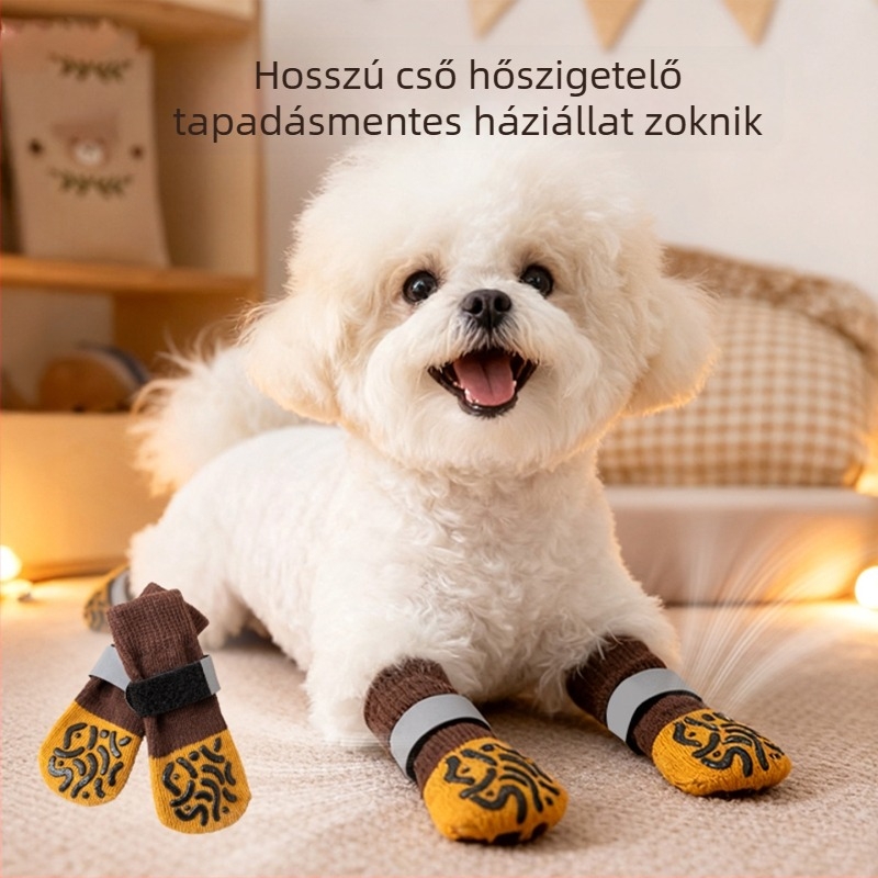 Kutyaszokni hosszított lábfejjel, csúszásmentes beltéri zokni, mintázat: szín-összehangolás, pamut, sík kötés, domborított felület