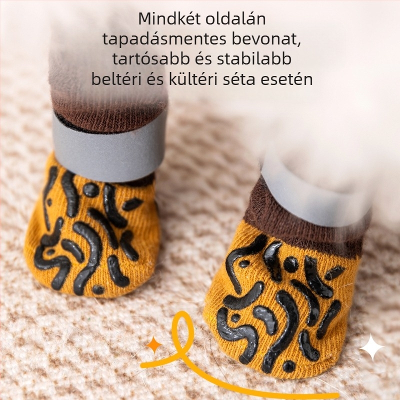 Kutyaszokni hosszított lábfejjel, csúszásmentes beltéri zokni, mintázat: szín-összehangolás, pamut, sík kötés, domborított felület