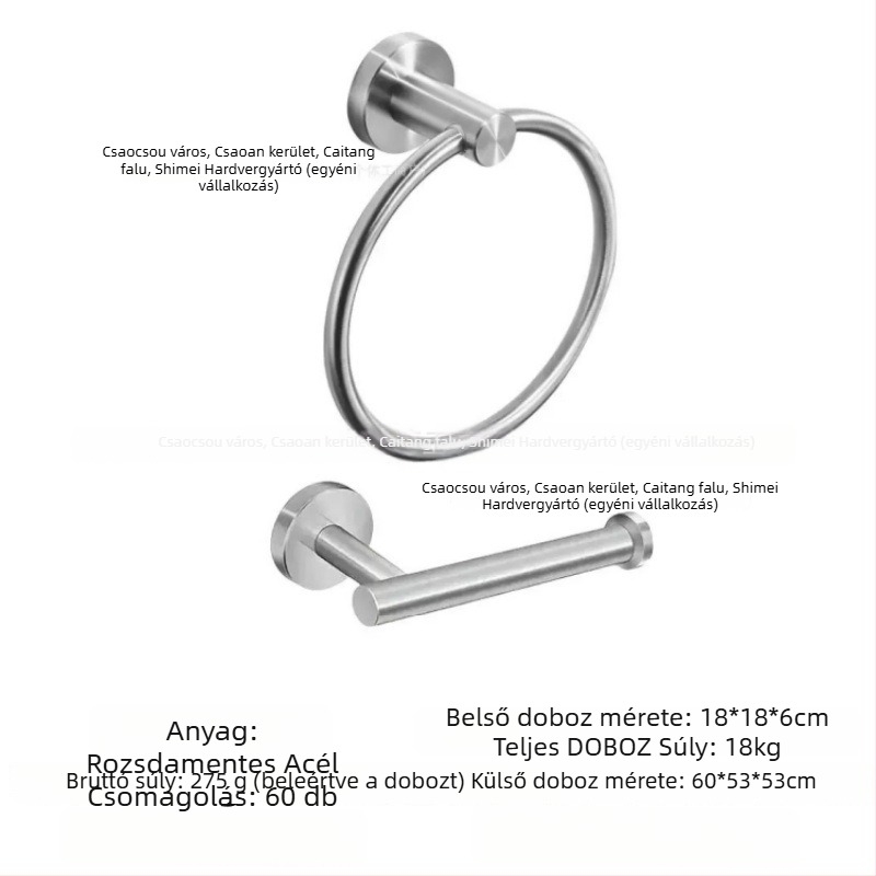 Rozsdamentes acélból készült törölközőgyűrű és papírtartó készlet – teherbírás 10 kg, felület finom polírozással, modern minimalista stílus