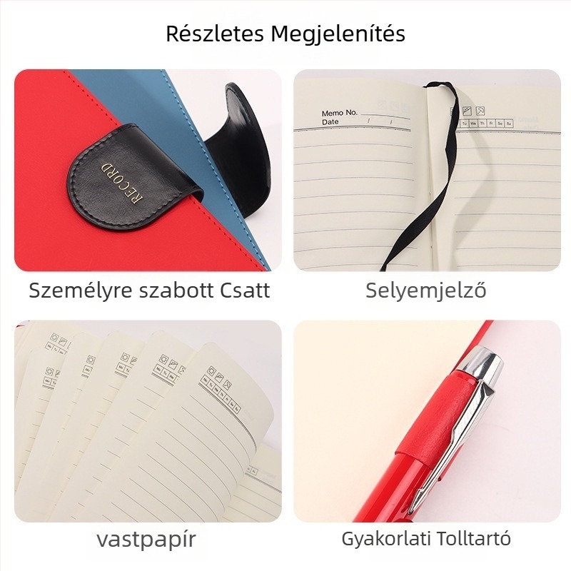Üzleti notesz műbőr borítóval, Daolin 80 g belső papírral, 200–300 oldal, cérnázott ragasztott kötés, ajándékdoboz mellékelve