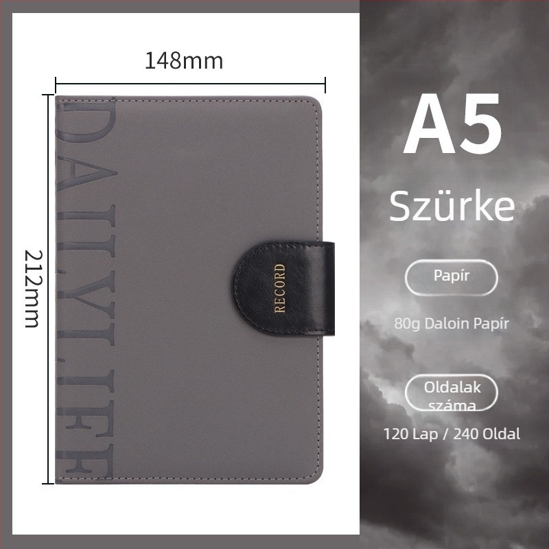 Üzleti notesz műbőr borítóval, Daolin 80 g belső papírral, 200–300 oldal, cérnázott ragasztott kötés, ajándékdoboz mellékelve