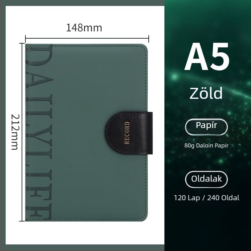 Üzleti notesz műbőr borítóval, Daolin 80 g belső papírral, 200–300 oldal, cérnázott ragasztott kötés, ajándékdoboz mellékelve