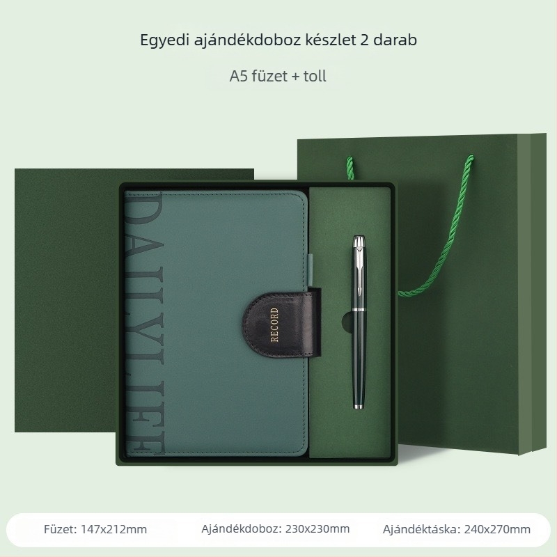 Üzleti notesz műbőr borítóval, Daolin 80 g belső papírral, 200–300 oldal, cérnázott ragasztott kötés, ajándékdoboz mellékelve