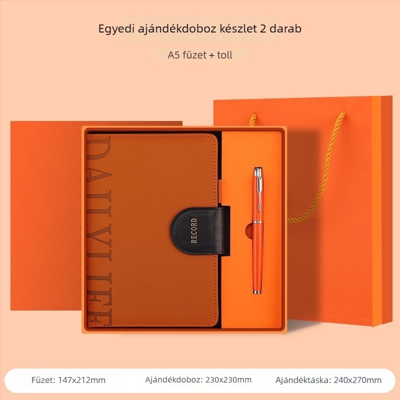 Üzleti notesz műbőr borítóval, Daolin 80 g belső papírral, 200–300 oldal, cérnázott ragasztott kötés, ajándékdoboz mellékelve