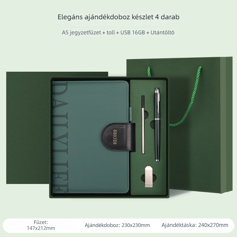 Üzleti notesz műbőr borítóval, Daolin 80 g belső papírral, 200–300 oldal, cérnázott ragasztott kötés, ajándékdoboz mellékelve
