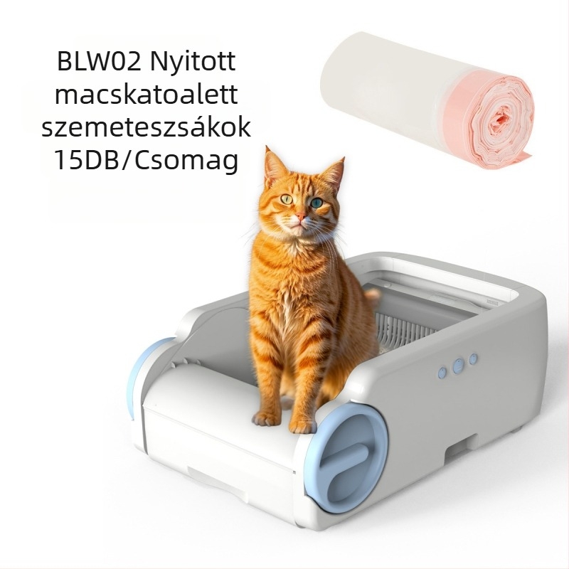 HDPE macskaalom-hulladéktasakok, folyamatos tekercsben, nagy húzózsinóros zárással és automatikus zárással