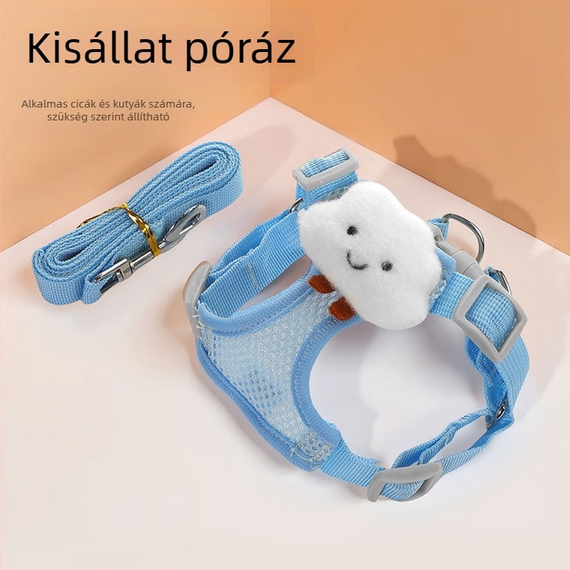 Macska mellény-stílusú hám légáteresztő anyagból, anti kioldás tervezéssel és behúzható pórázzal