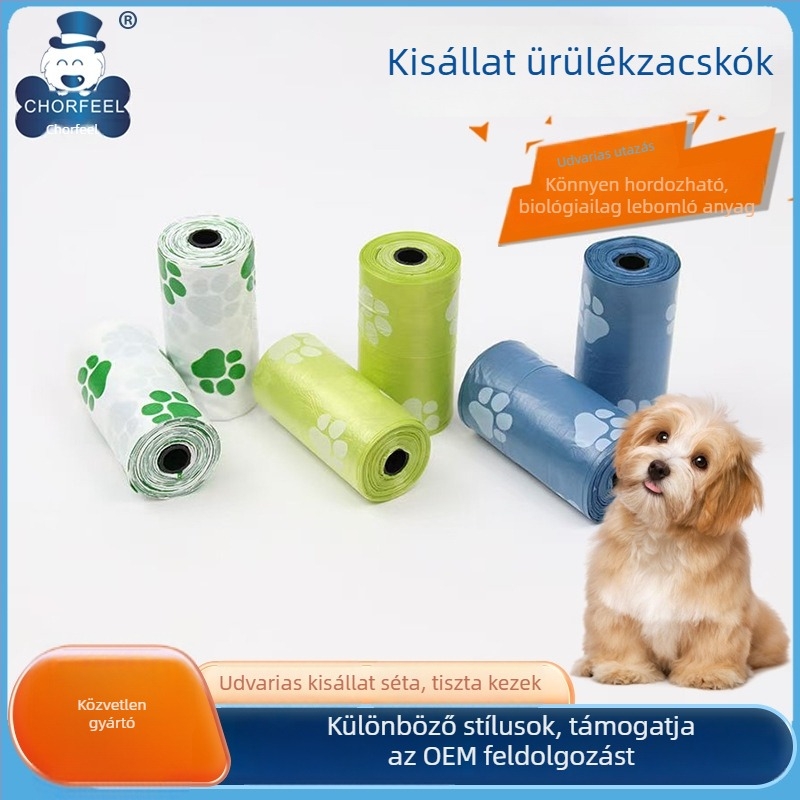 Hordozható dobozos kisállatürülék-zacskók, vastagított tekercses zacskók macskáknak és kutyáknak, egyszer használatos, sík szájú