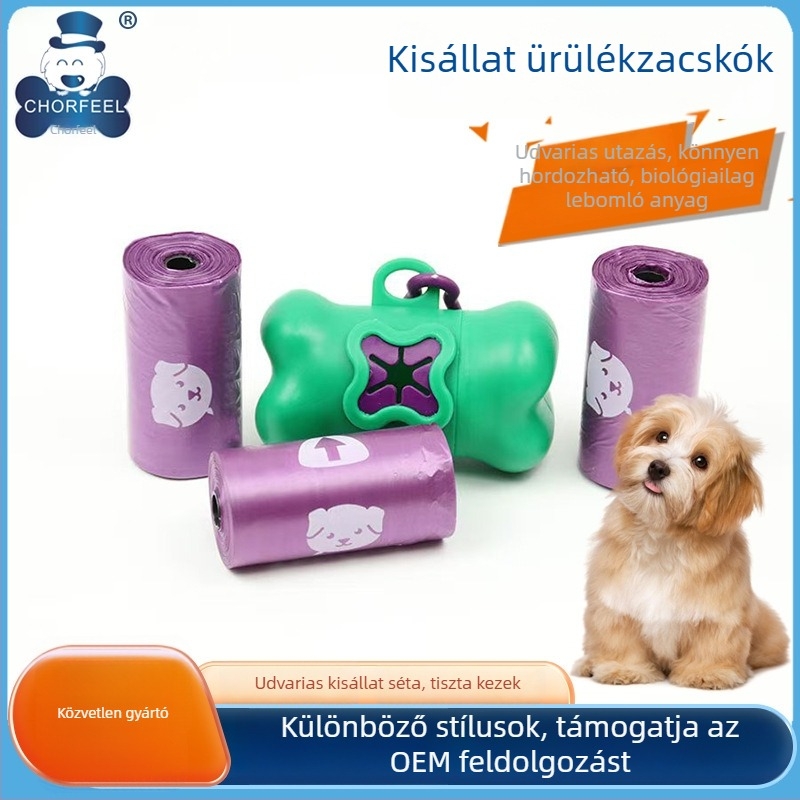 Hordozható dobozos kisállatürülék-zacskók, vastagított tekercses zacskók macskáknak és kutyáknak, egyszer használatos, sík szájú