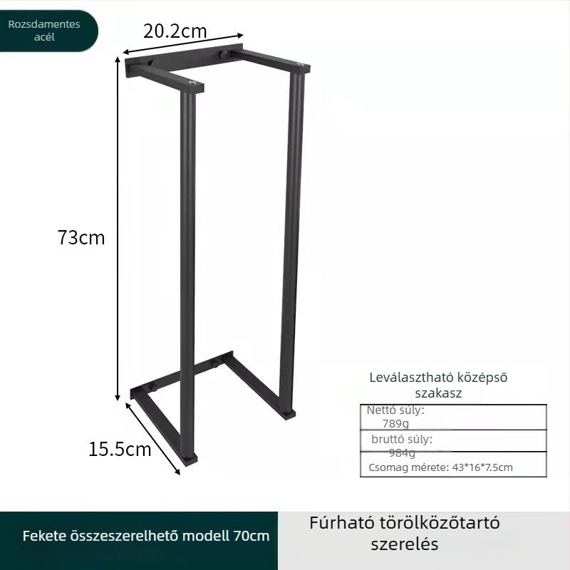 Rozsdamentes acél törölközőtartó - falra szerelhető, teherbírás 10 kg, 1 réteg, perforált, modern minimalist Dizájn