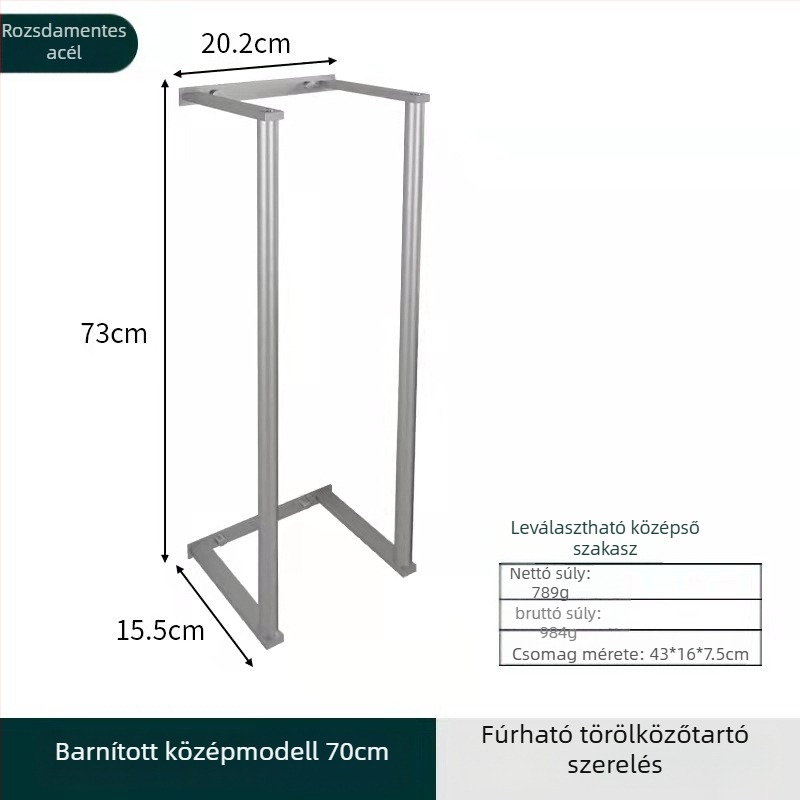 Rozsdamentes acél törölközőtartó - falra szerelhető, teherbírás 10 kg, 1 réteg, perforált, modern minimalist Dizájn