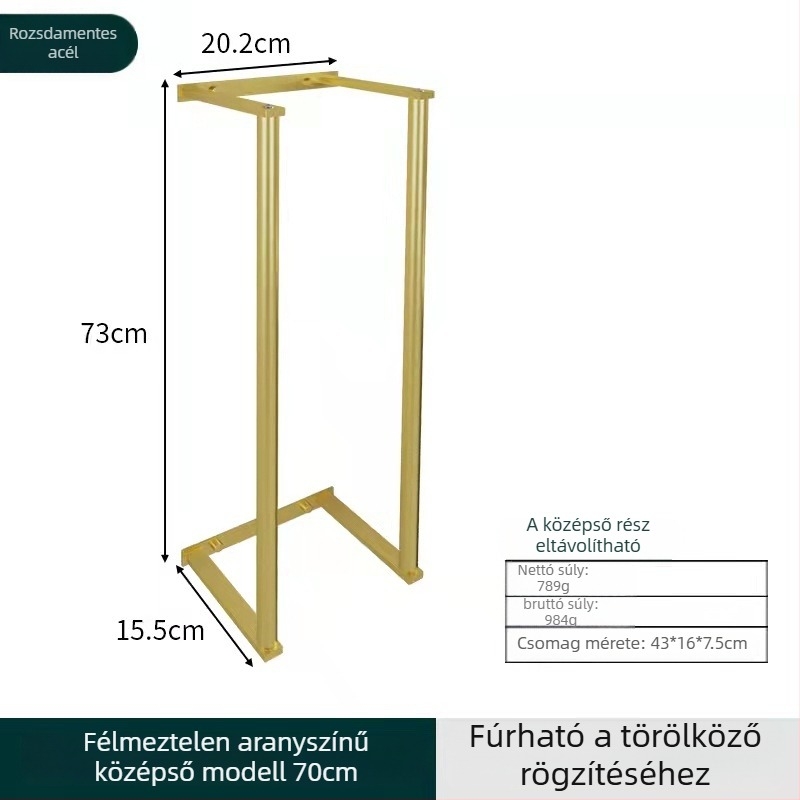 Rozsdamentes acél törölközőtartó - falra szerelhető, teherbírás 10 kg, 1 réteg, perforált, modern minimalist Dizájn