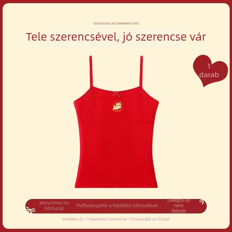 Pamutból készült női alsónemű szett a fejlődési szakaszhoz, piros a ló évére szóló szett, 12–13 éves lányoknak