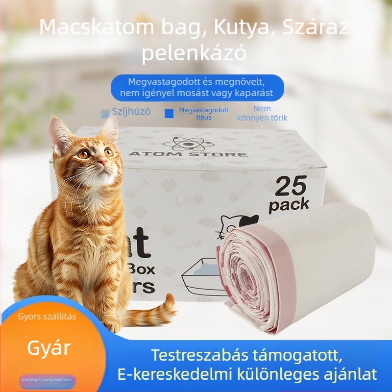 Macska toalett zacskók folyamatos tekercsben, teljesen lebomló anyag, vastagított