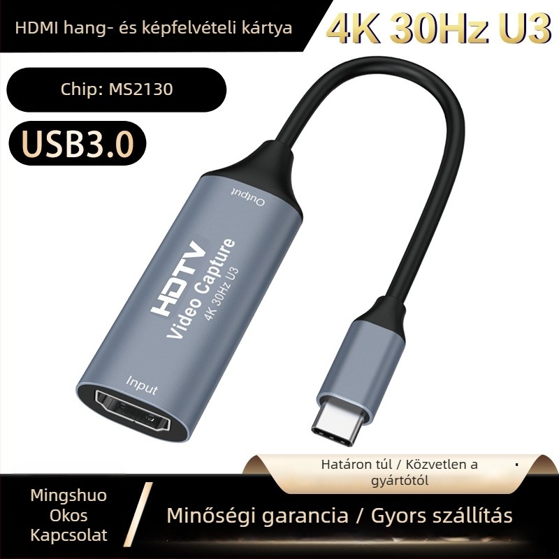 USB 3.0 videó rögzítő kártya MS2130 chippel, HDMI–Type-C felvétel, 1080p