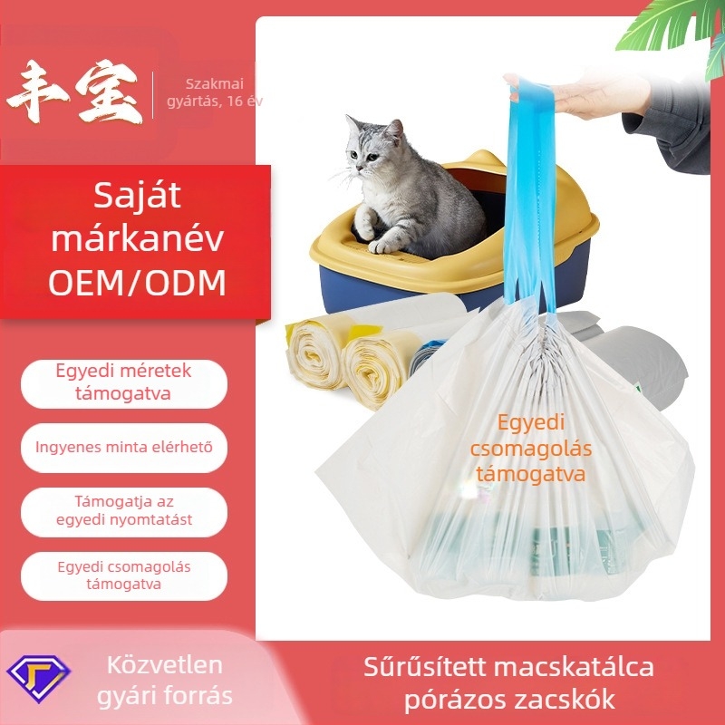 Macskaalom zsák zsinórral - egyszer használatos, műanyag, két végén zsinórral, folyamatos tekercs