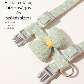 Macska mellkas-hám pórázzal, I-alakú pánt, pöttyös masni
