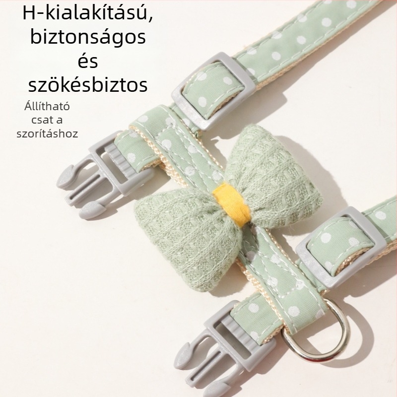 Macska mellkas-hám pórázzal, I-alakú pánt, pöttyös masni
