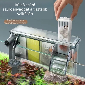 Falihoz szerelhető külső akváriumi szűrő cirkulációs pumpával és szűrőanyaggal, modell RLD-102
