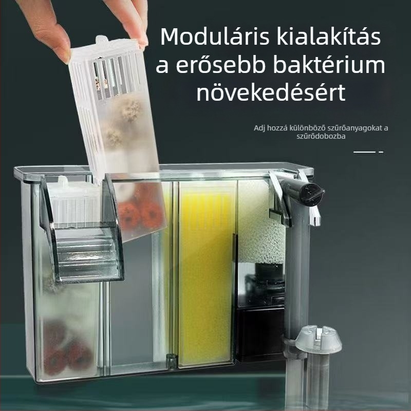 Falihoz szerelhető külső akváriumi szűrő cirkulációs pumpával és szűrőanyaggal, modell RLD-102