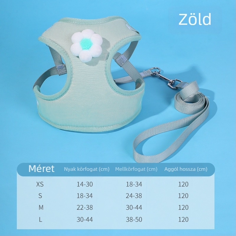 Macska mellény-stílusú hám, 3D virág mintával, poliészter és háló