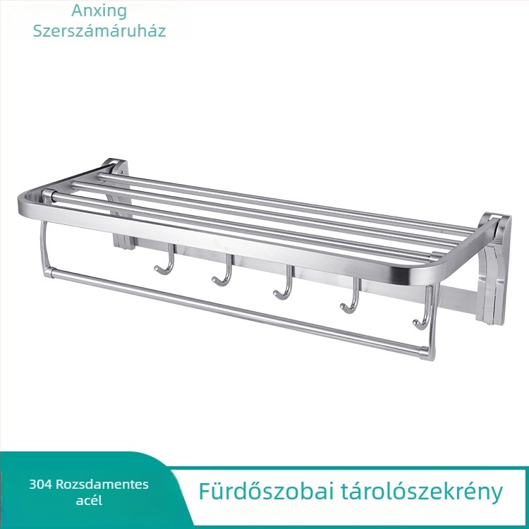 Fürdőszobai törölközőtartó rozsdamentes acélból – két szintes tároló, 304 rozsdamentes acél, teherbírás 5 kg, polírozott felület
