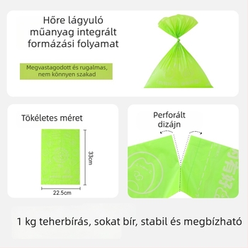 Biodegradálható, egyszer használatos kisállat ürülék-zsákok folyamatos tekercsben, kutyáknak és macskáknak