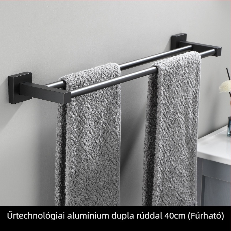 Űr-alumínium törölközőtartó, 2 rétegű, dupla rúddal, négyszögletes kialakítás, teherbírás 10 kg