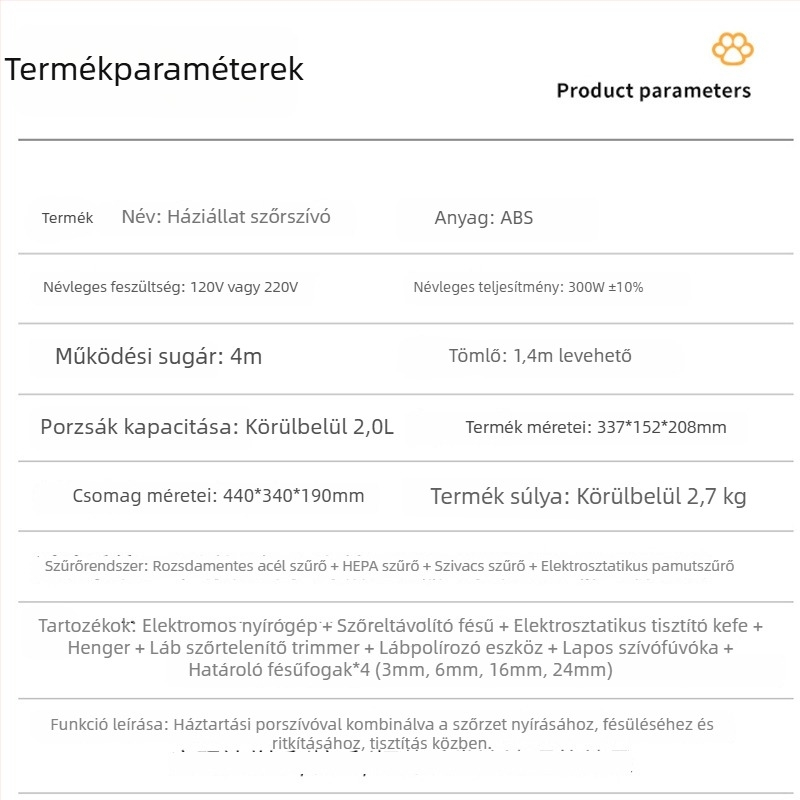 Többfunkcionális szőrnyíró és porszívó állatok számára, kutyáknak és macskáknak