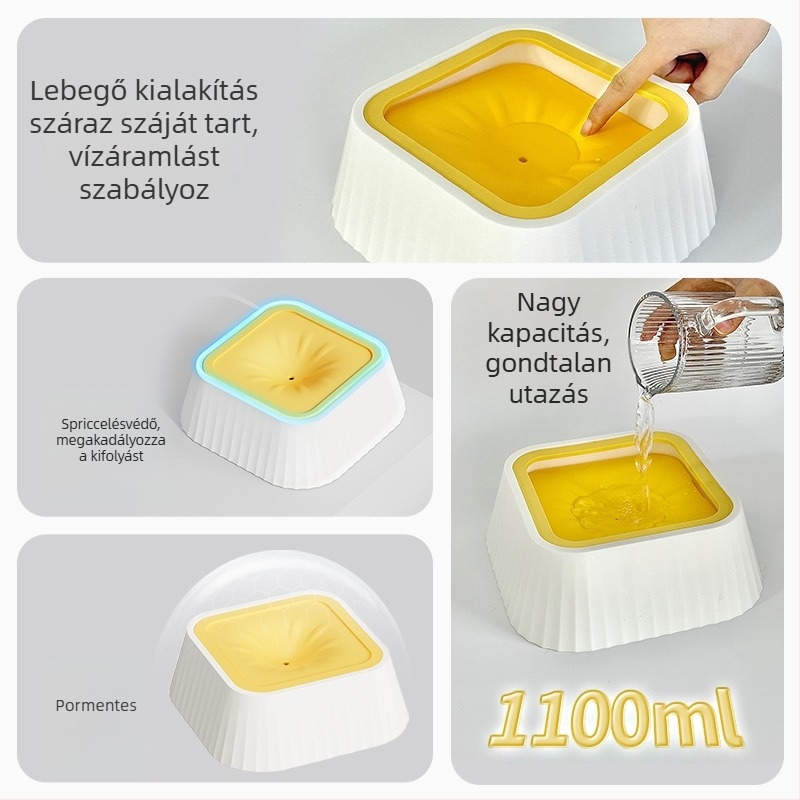 Úszó víztál háziállatok számára, kiöntés elleni dizájn