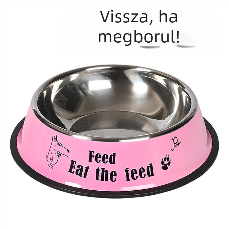 Macskák és kutyák számára készült rozsdamentes acél etetőtál, megvastított, esésálló, felborulás elleni