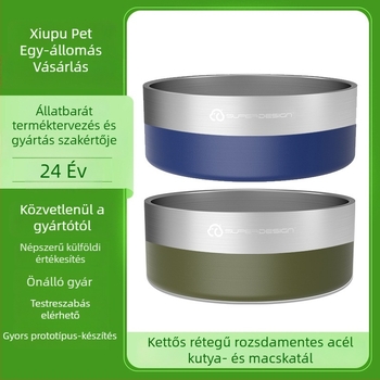 304 rozsdamentes acélból készült háziállat tál macskák és kutyák számára – kétszintes, csúszásmentes, ivó- és etetőtál