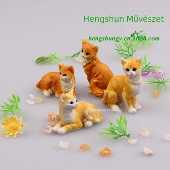 Miniatűr tájkép macska figura műgyantából, dekorációs üveg jelenethez, kézzel festett, kínai stílus