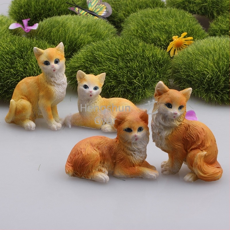 Miniatűr tájkép macska figura műgyantából, dekorációs üveg jelenethez, kézzel festett, kínai stílus