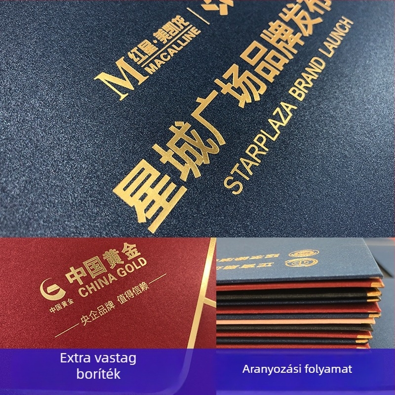 Boríték egyedi logóval és fóliázott nyomtatással, 250 g gyöngyházpapíron, nyugati stílusú aranyszegéllyel