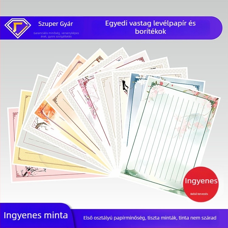 Levélpapír aranyozással, vastított, nyugati stílusú irodai papír, offset papír Grade A 100 g, logó nyomtatva