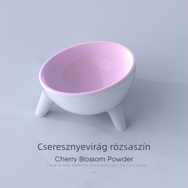 Dőlt macska etető tál, magas lábakkal, anti‑kilöttyenés, nyakvédelem, víz és étel számára, PP anyag