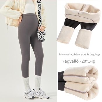 Meleg téli kismama leggings Shark Skin anyagból, magas derék és állítható hasi támaszövvel, boka alá érő hossz, nylon 80–90% és Spandex legfeljebb 30%