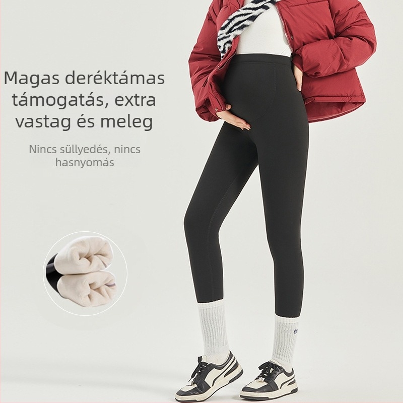 Meleg téli kismama leggings Shark Skin anyagból, magas derék és állítható hasi támaszövvel, boka alá érő hossz, nylon 80–90% és Spandex legfeljebb 30%